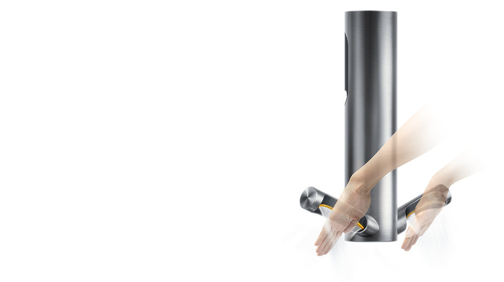 Model suši ruke pod sušilom za ruke Dyson 9kJ. 