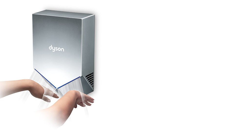 Model suši ruke pod sušilom za ruke Dyson Airblade V. 